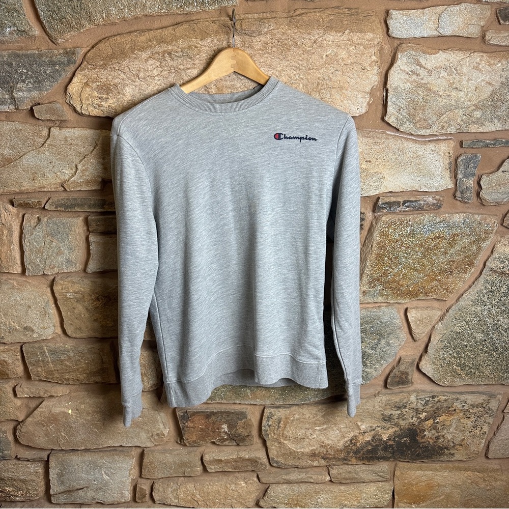 Champion Light Gray Crewneck Sweatshirt with Small Logo